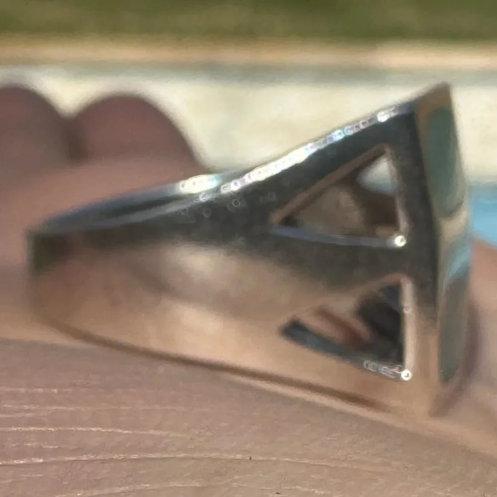 Vintage Sterling Silver Ring With Turquoise Inlay & Geometric Cutouts Size 7 - Picture 4 of 8